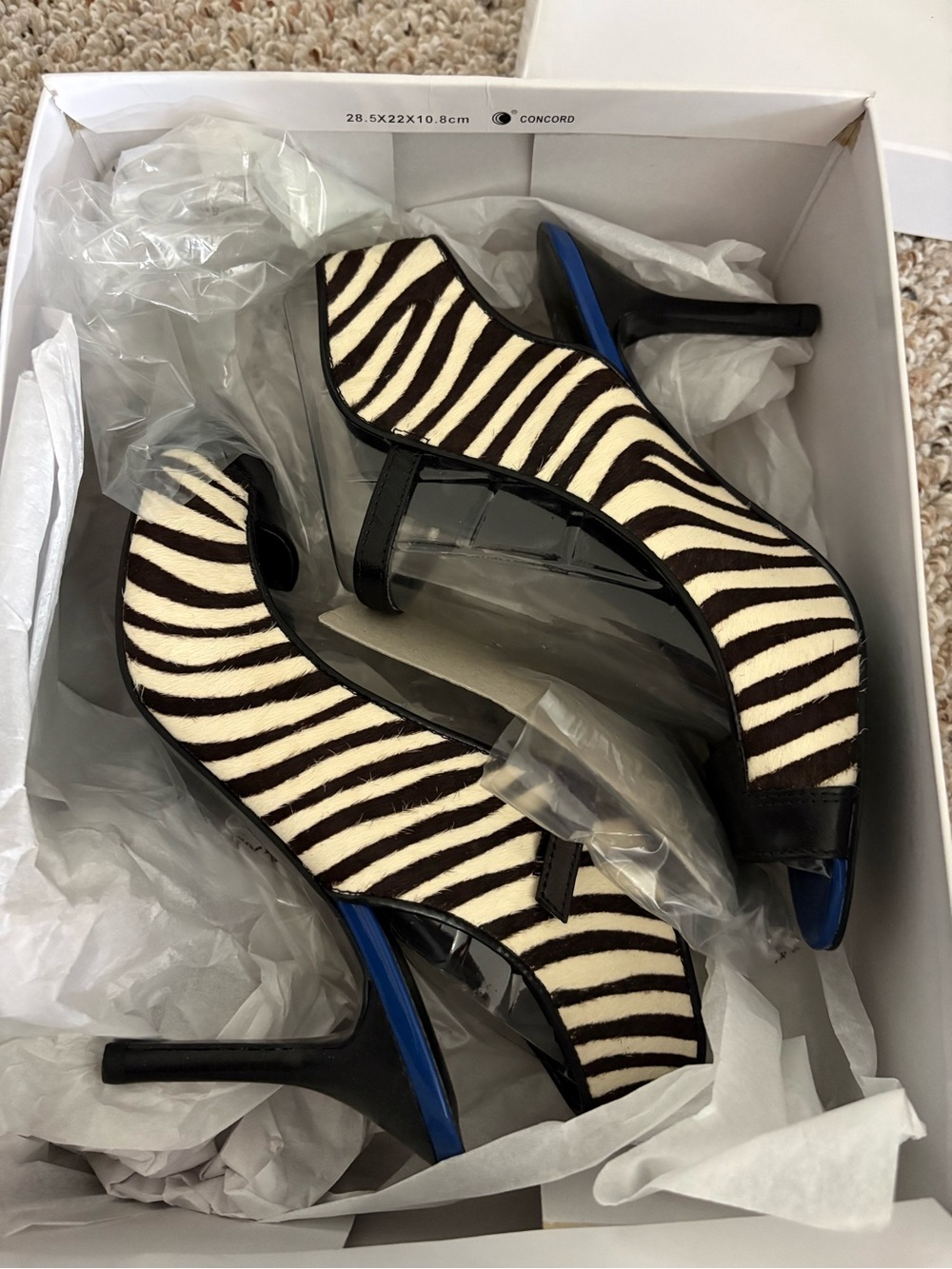 Zebra Print Peep-Toe High Heels - Black & White